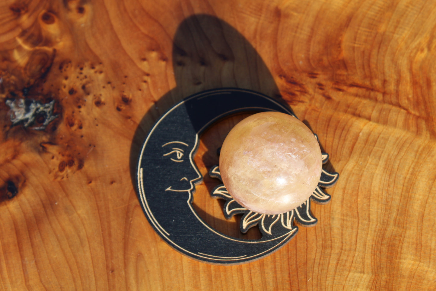 Wooden Moon And Sun Sphere Holder.