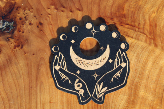 Wooden Hand & Moon Sphere Holder